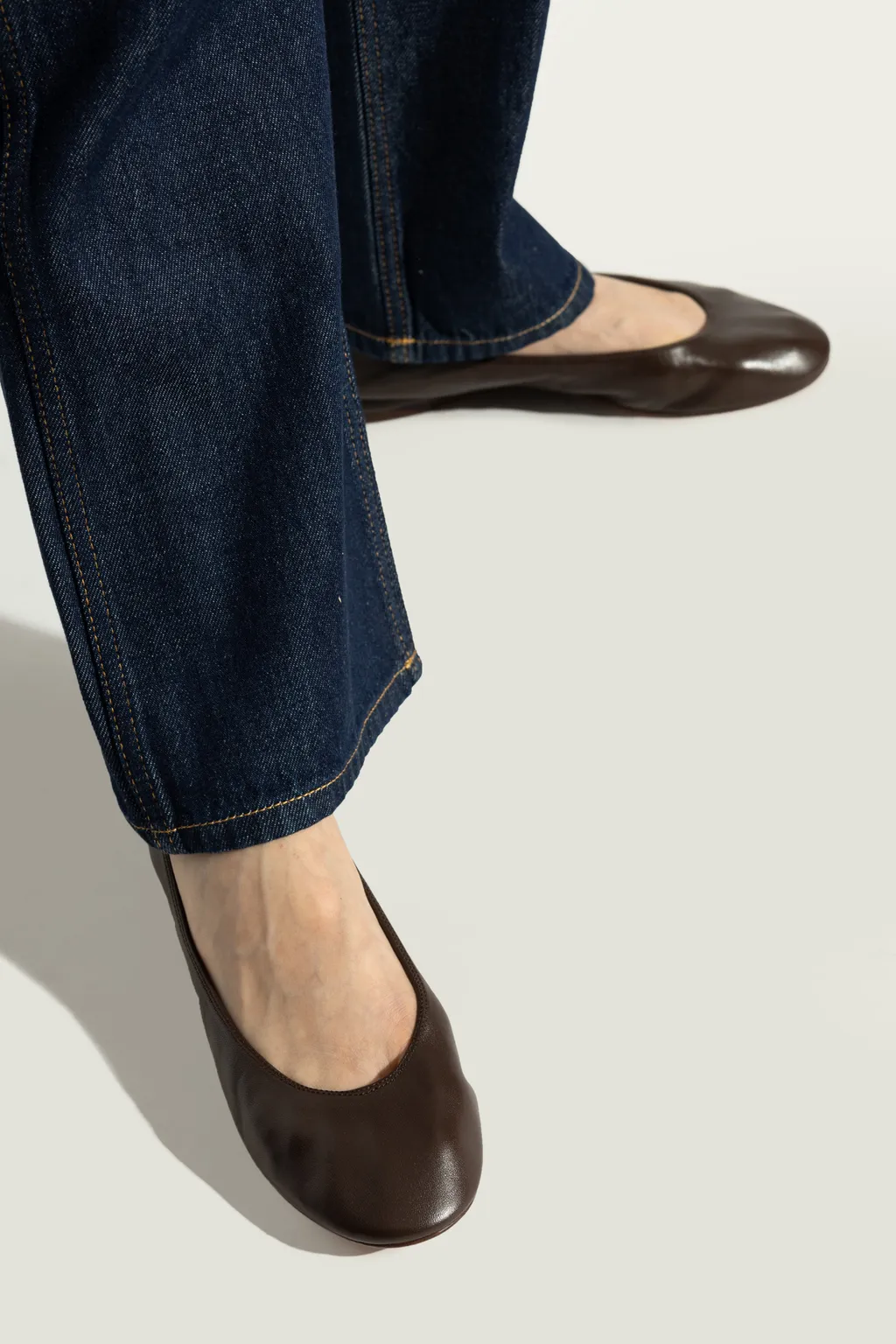 Lanvin Round-Toe Ruched Ballerina Flats