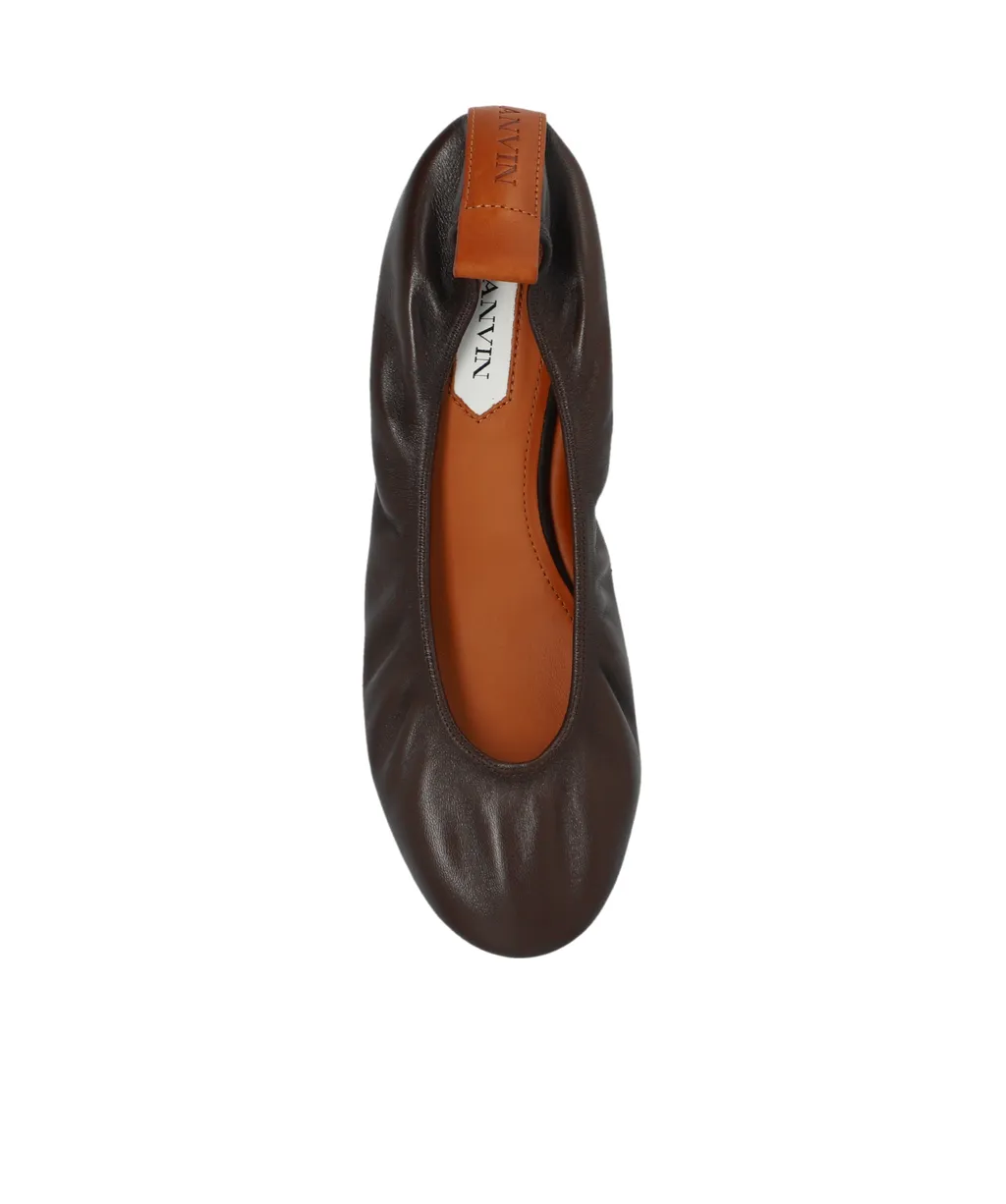 Lanvin Round-Toe Ruched Ballerina Flats