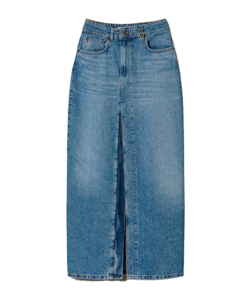 Twinset Denim Slit Midi Skirt