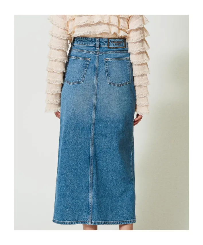 Twinset Denim Slit Midi Skirt