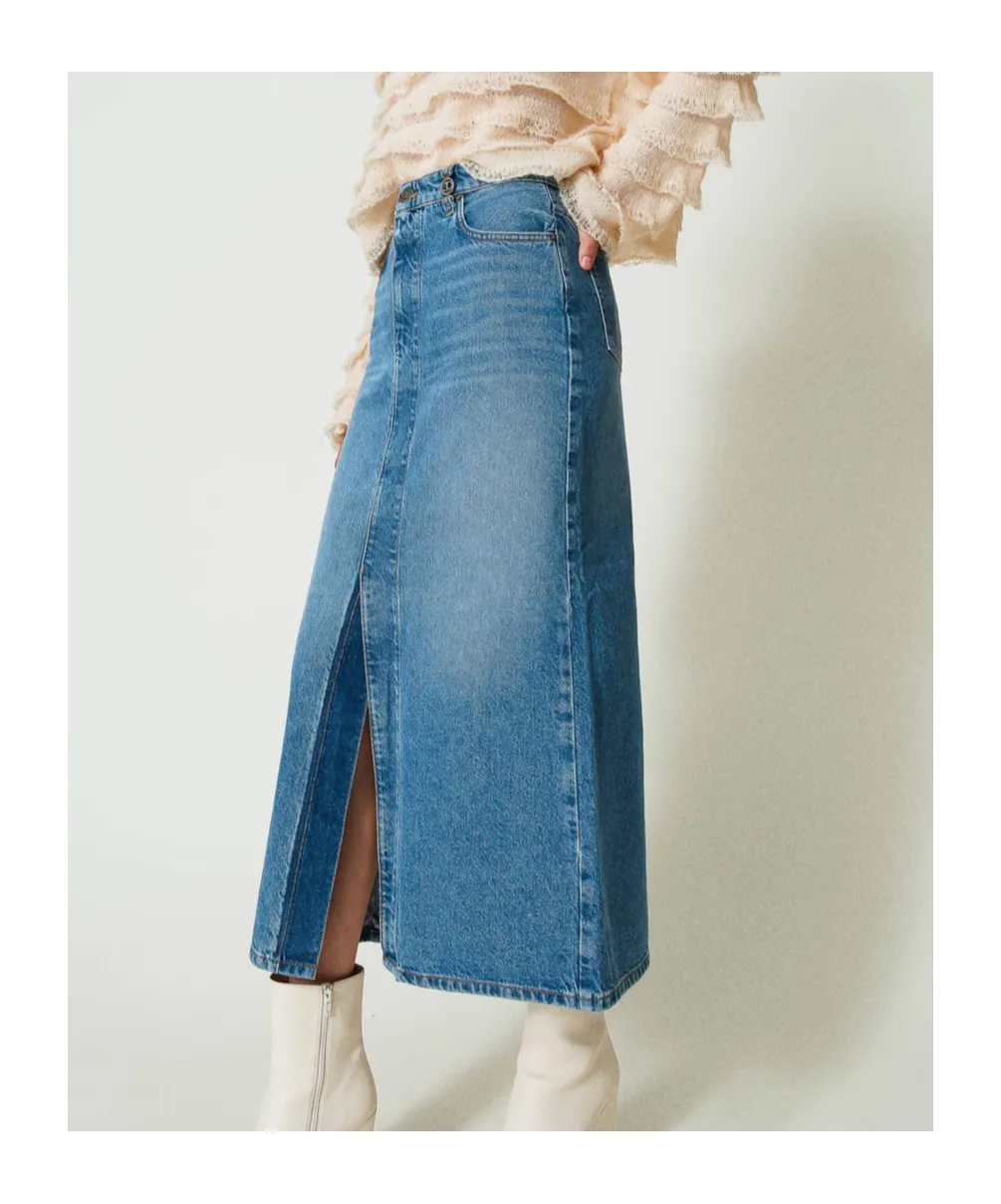 Twinset Denim Slit Midi Skirt
