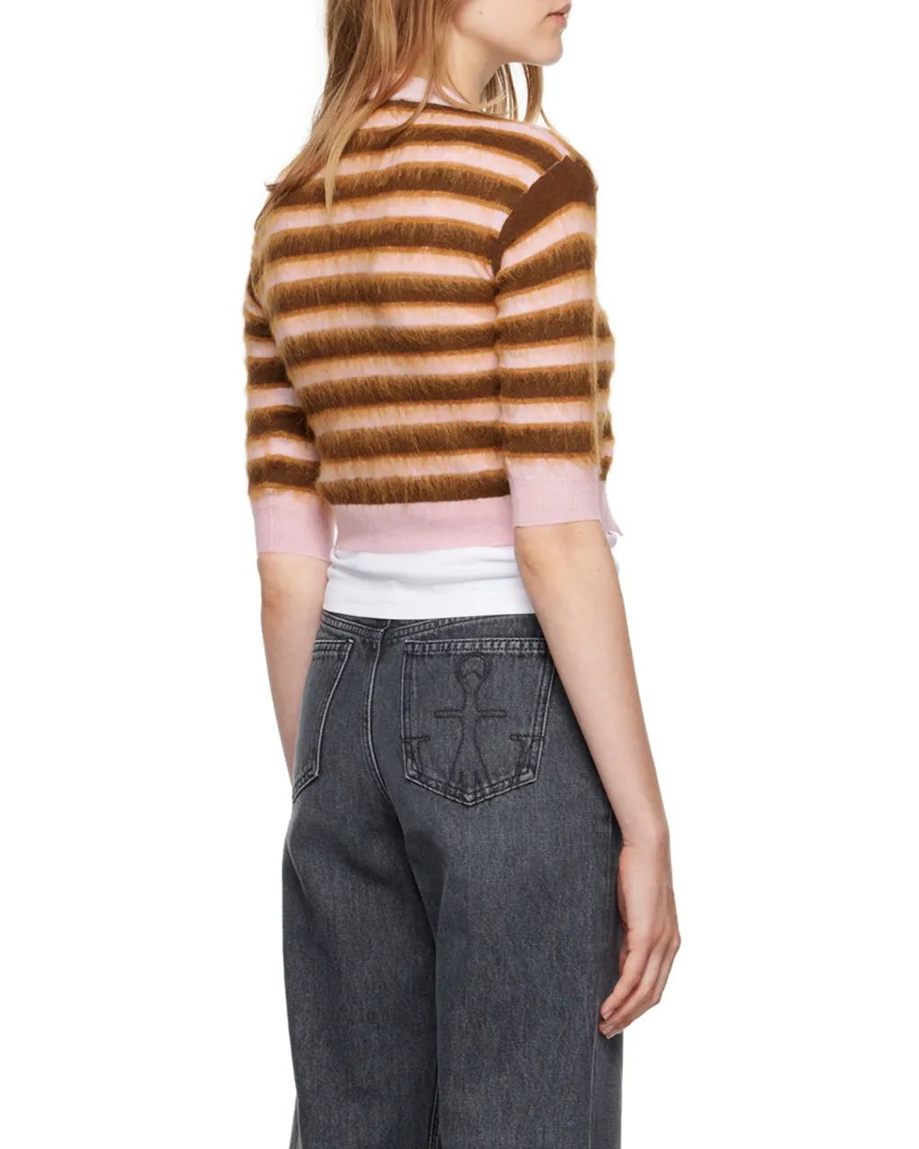 Pink Striped Wool-Mohair Cardigan