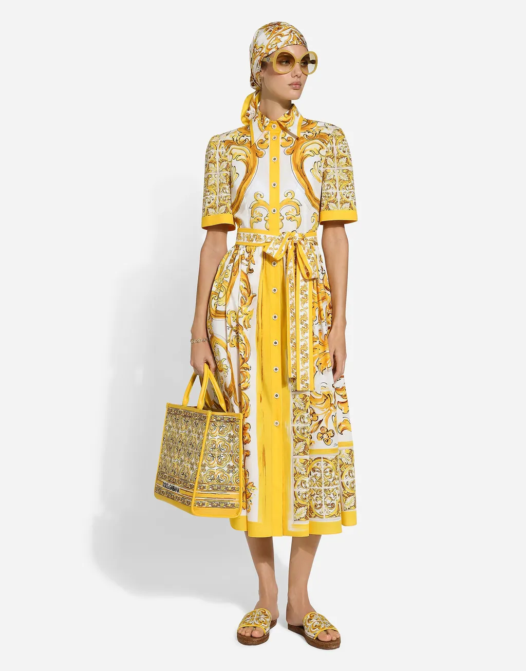 Dolce & Gabbana Majolica Printed Poplin Midi Shirt Dress