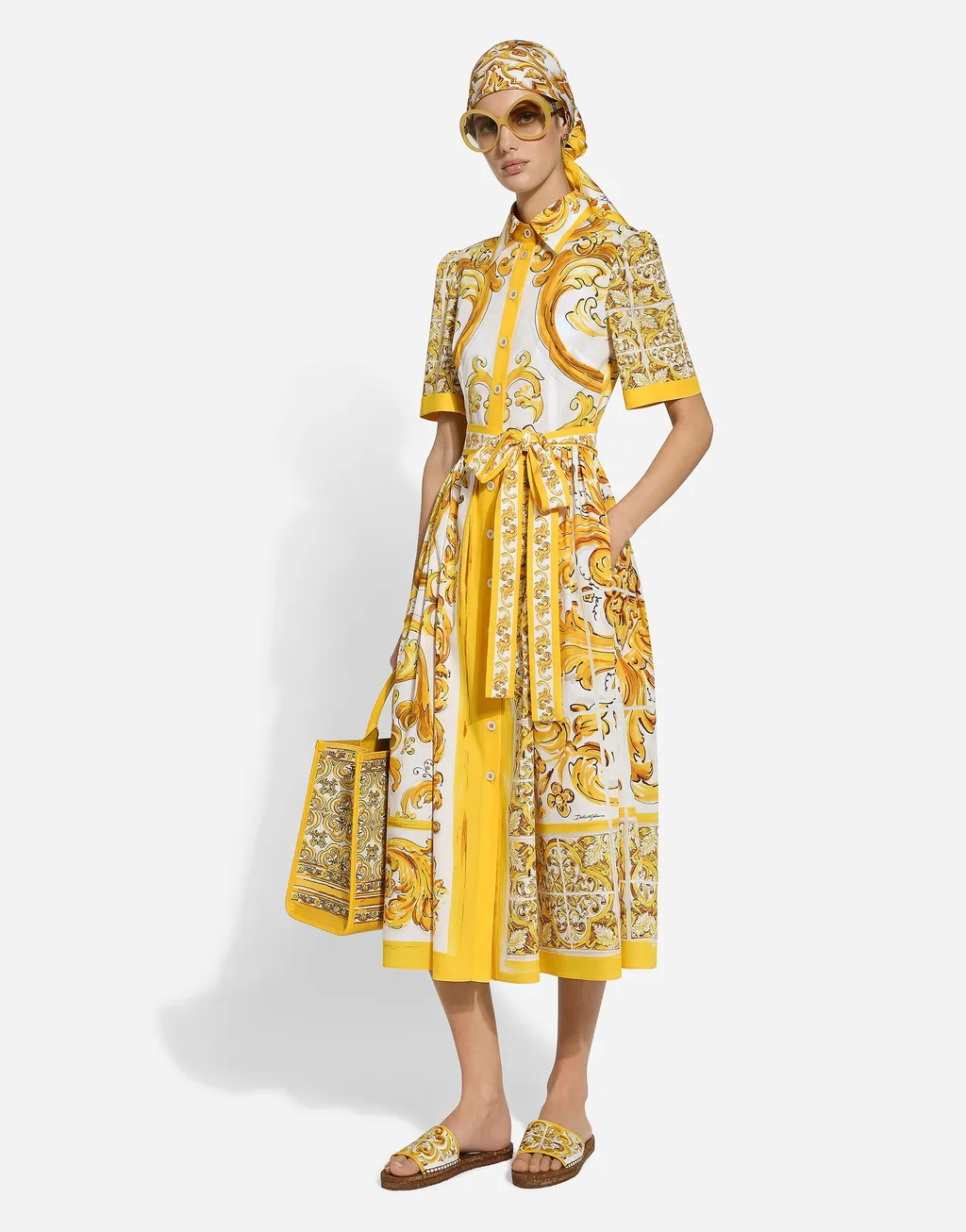 Dolce & Gabbana Majolica Printed Poplin Midi Shirt Dress