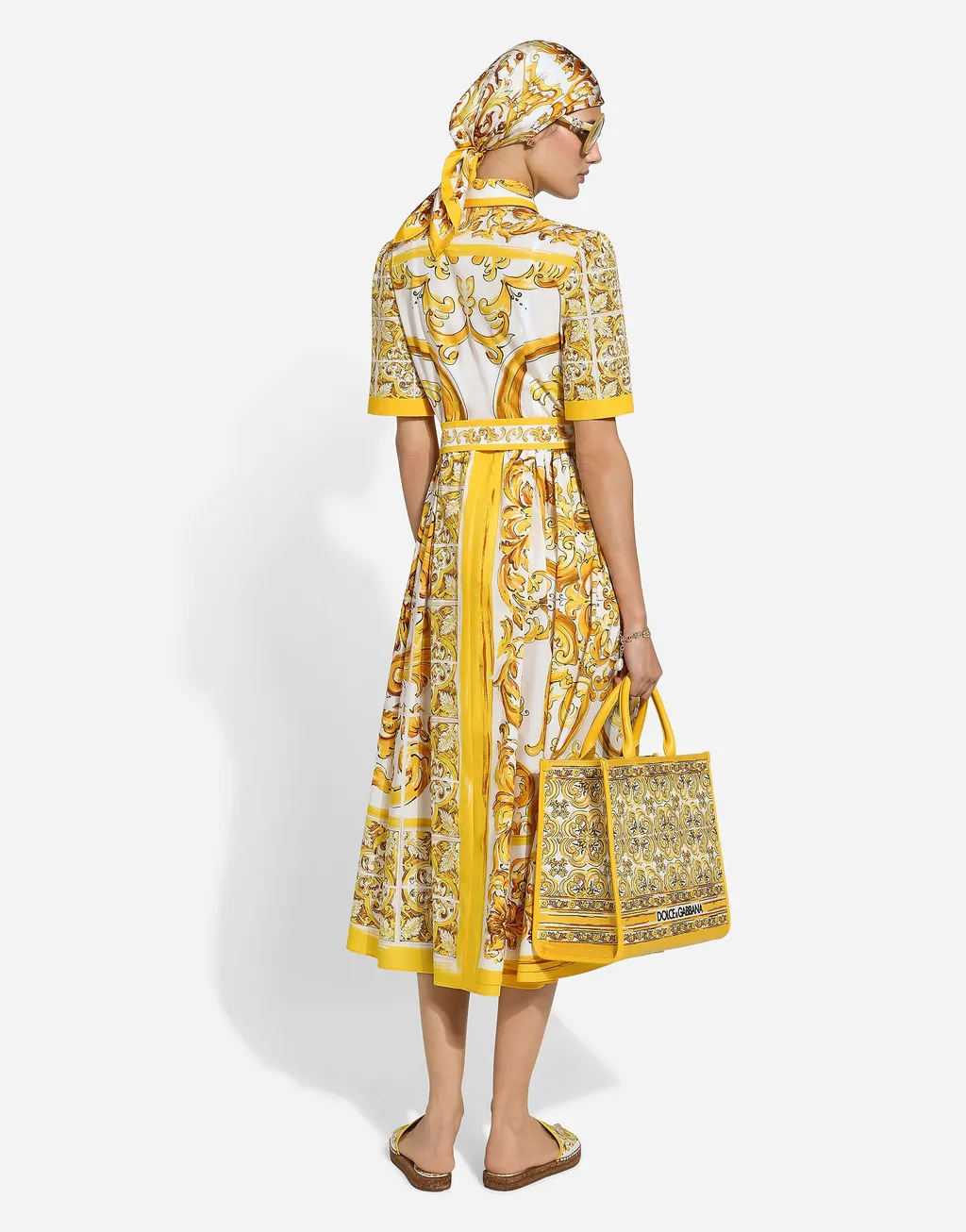 Dolce & Gabbana Majolica Printed Poplin Midi Shirt Dress