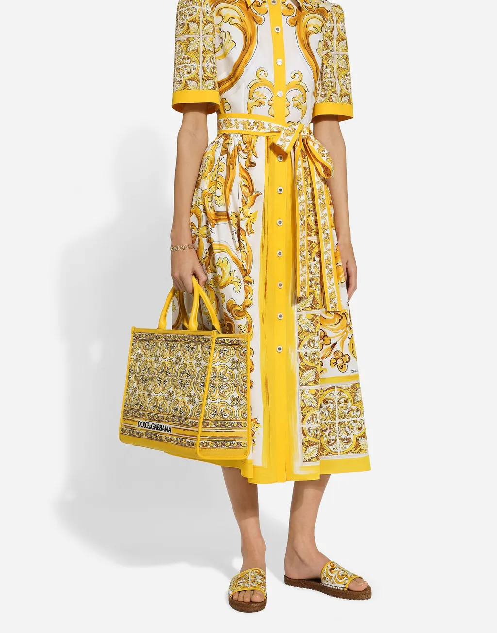 Dolce & Gabbana Majolica Printed Poplin Midi Shirt Dress