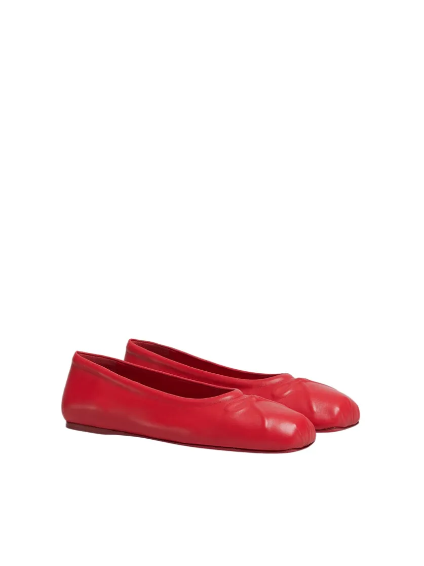 Red Nappa Leather Seamless Little Bow Ballet Flat