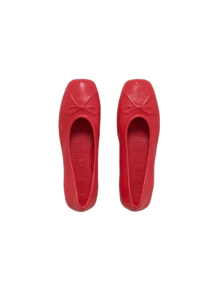 Red Nappa Leather Seamless Little Bow Ballet Flat