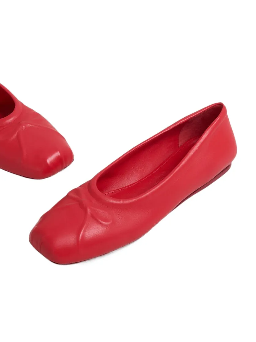 Red Nappa Leather Seamless Little Bow Ballet Flat