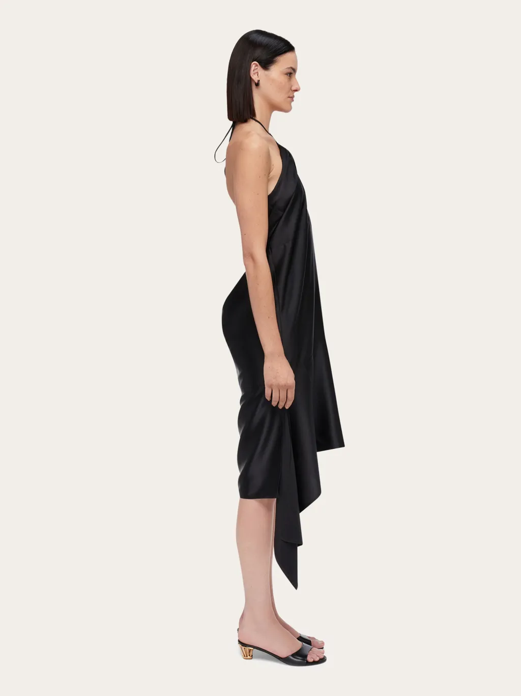 Salvatore Ferragamo Halterneck Asymmetric Satin Dress