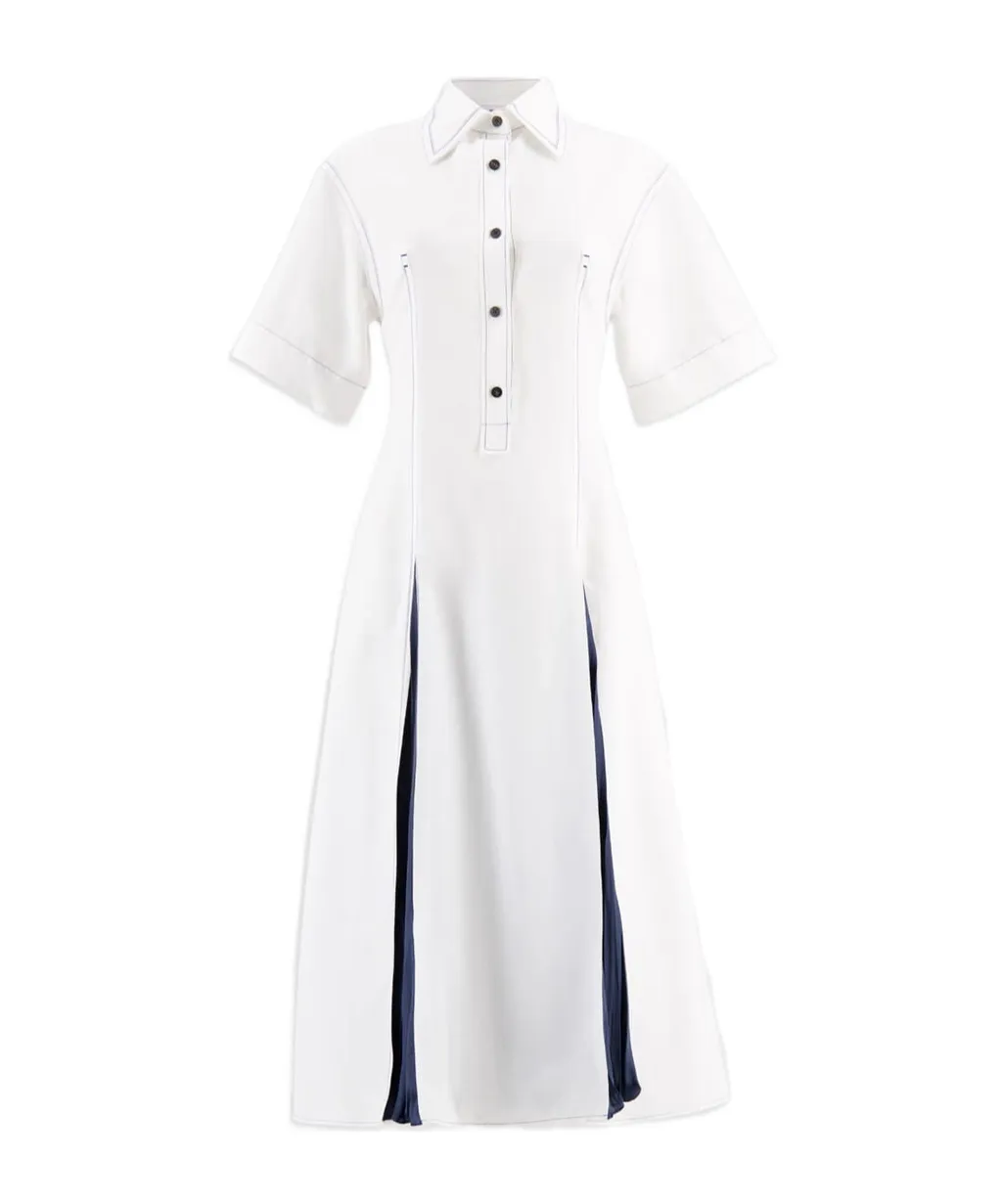 Salvatore Ferragamo Satin-Inlay Flared Shirtdress