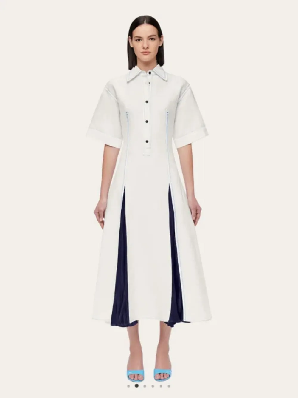 Salvatore Ferragamo Satin-Inlay Flared Shirtdress
