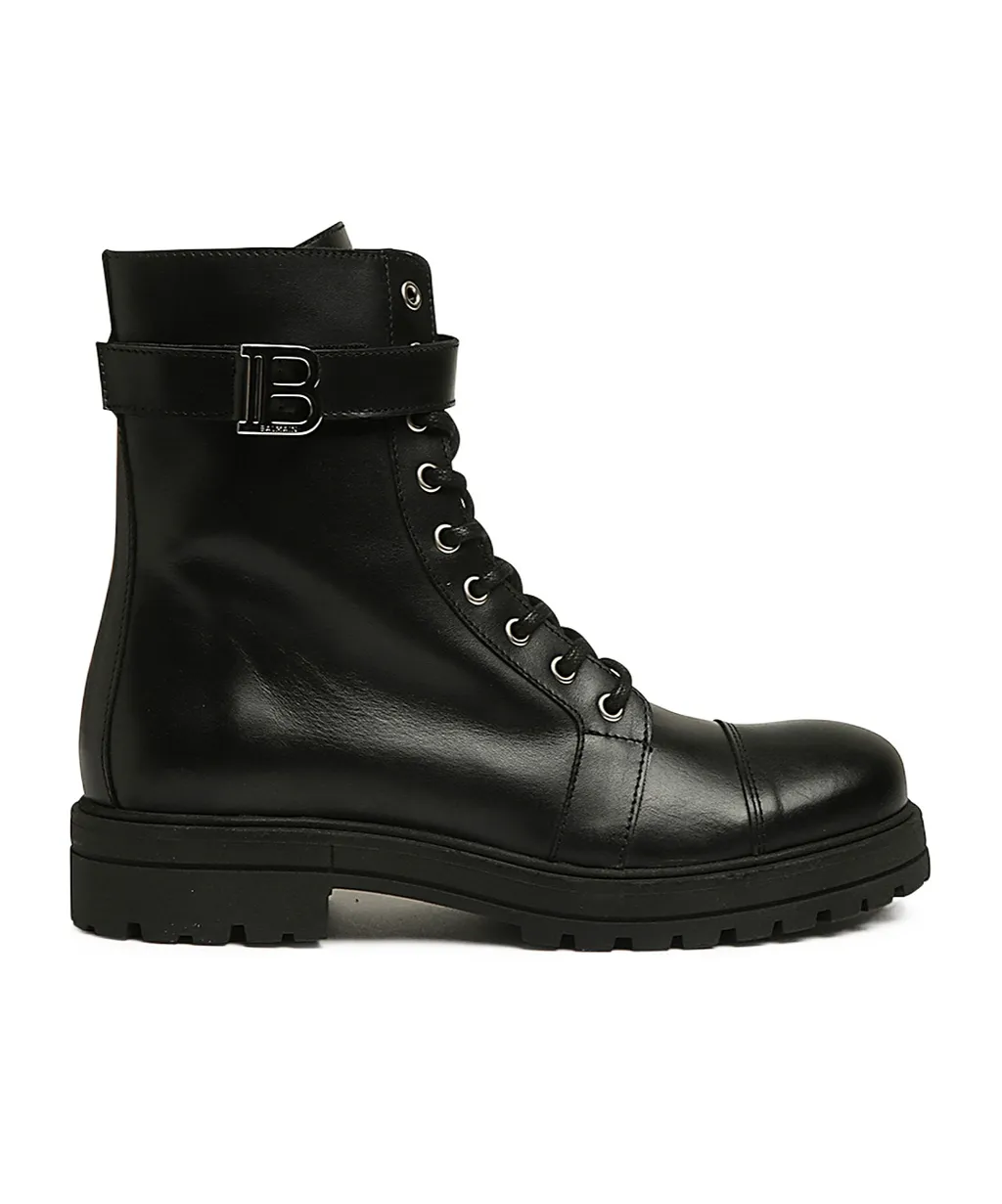 Balmain Kids Logo-Plaque Round Toe Boots