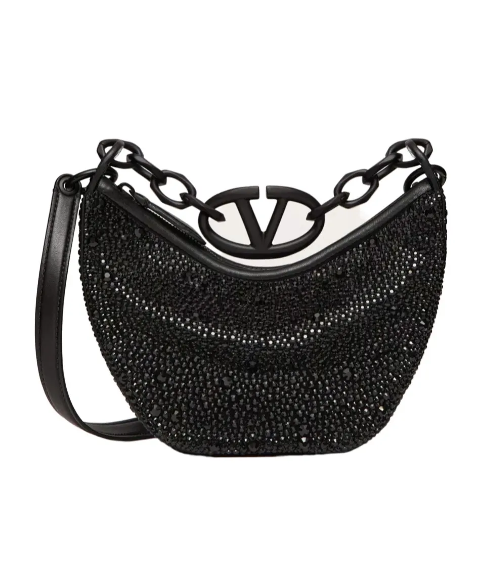 Valentino Mini Vlogo Moon Zip-Up Hobo Bag