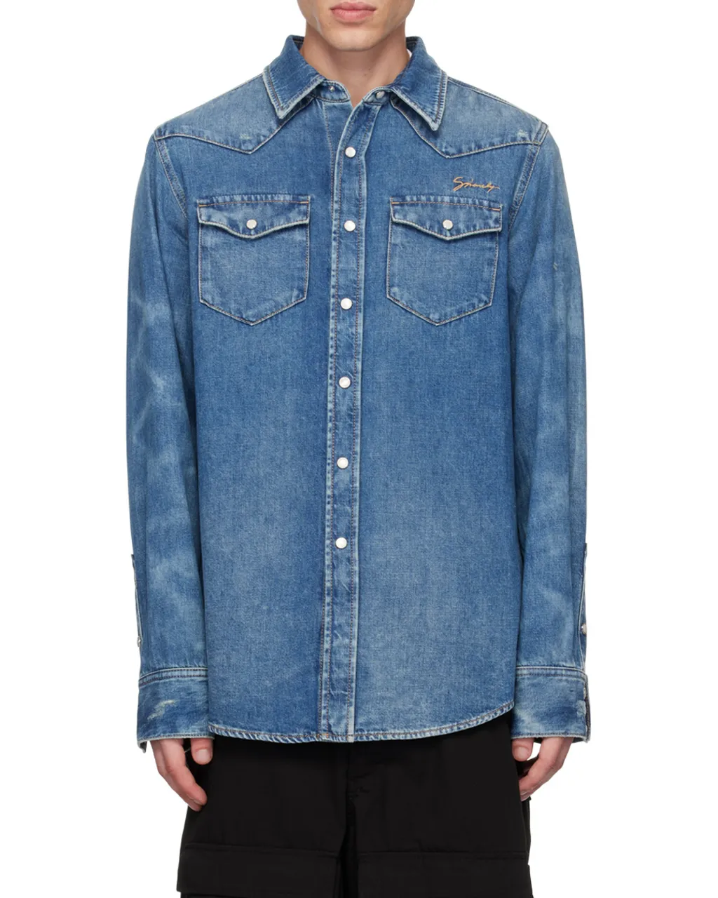 Givenchy Logo Embroidered Buttoned Denim Shirt