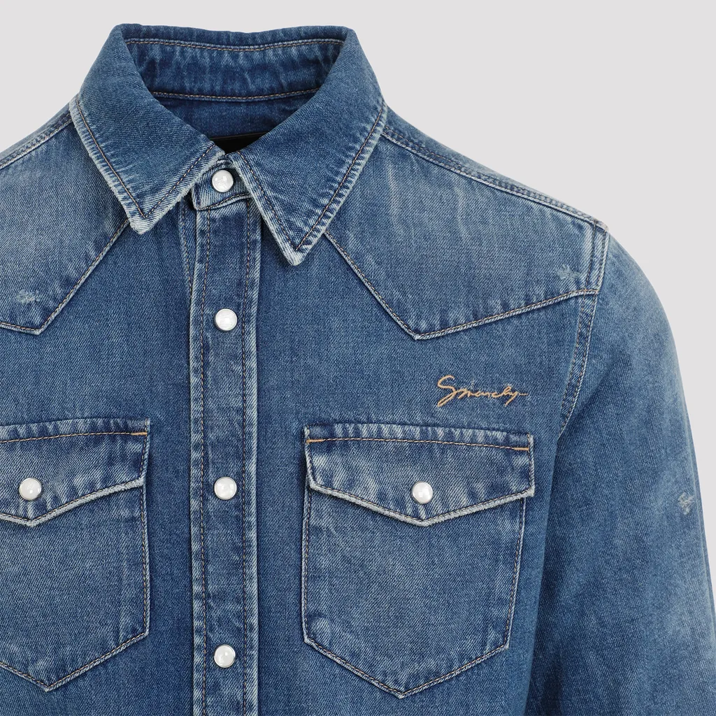 Givenchy Logo Embroidered Buttoned Denim Shirt