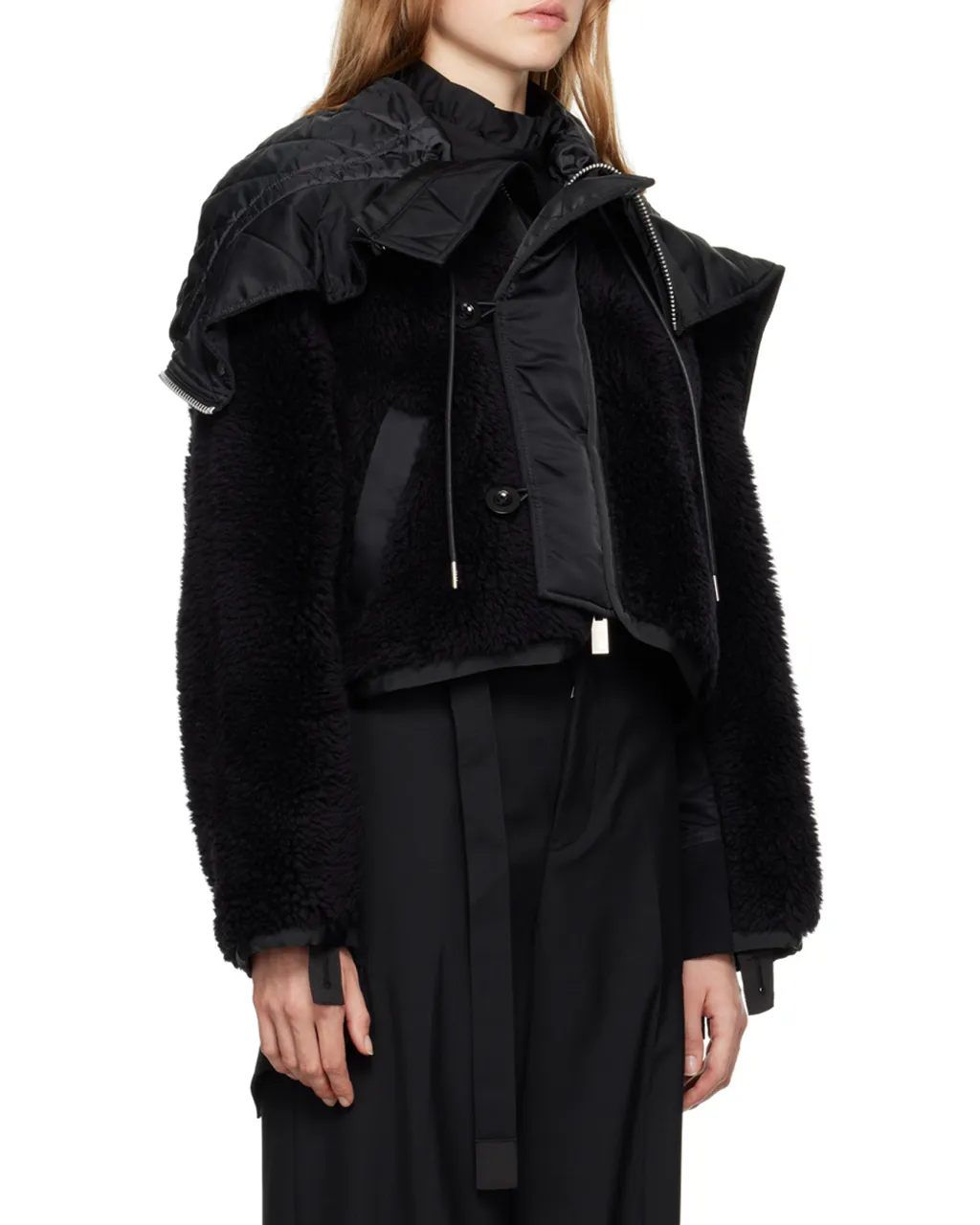 Sacai Teddy Shearling Zip Detailed Jacket