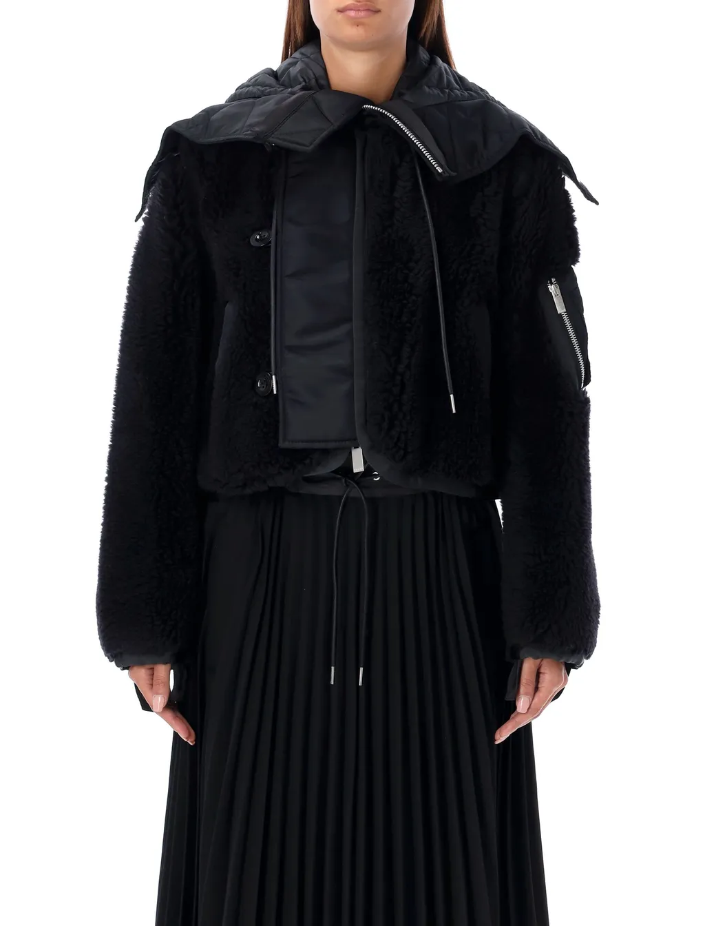 Sacai Teddy Shearling Zip Detailed Jacket