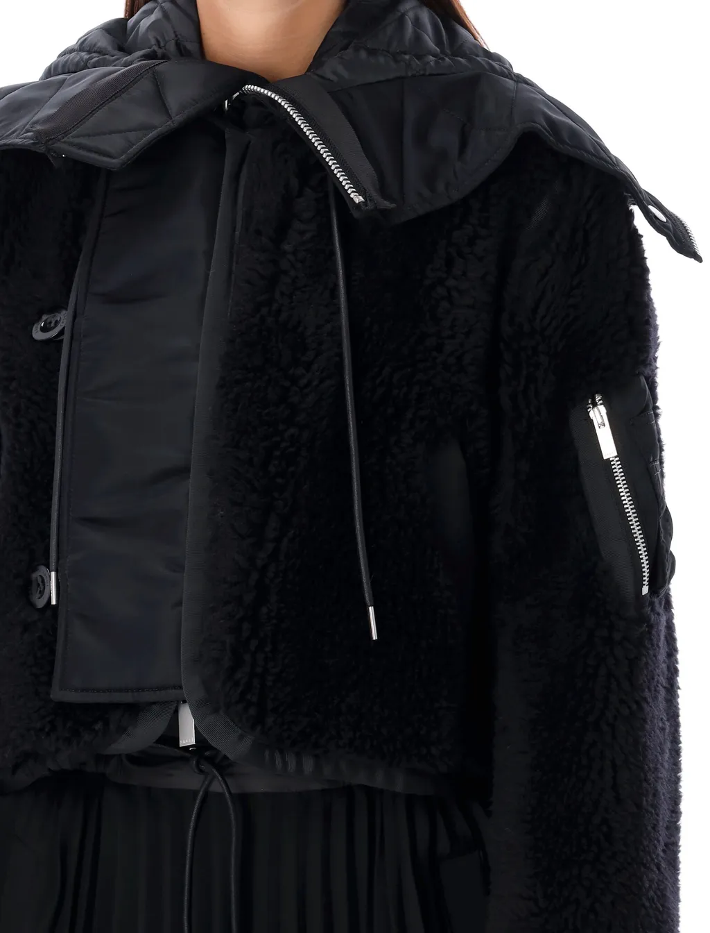 Sacai Teddy Shearling Zip Detailed Jacket