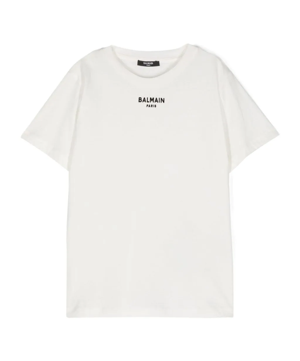 Balmain Kids Logo-Flocked Crewneck T-Shirt