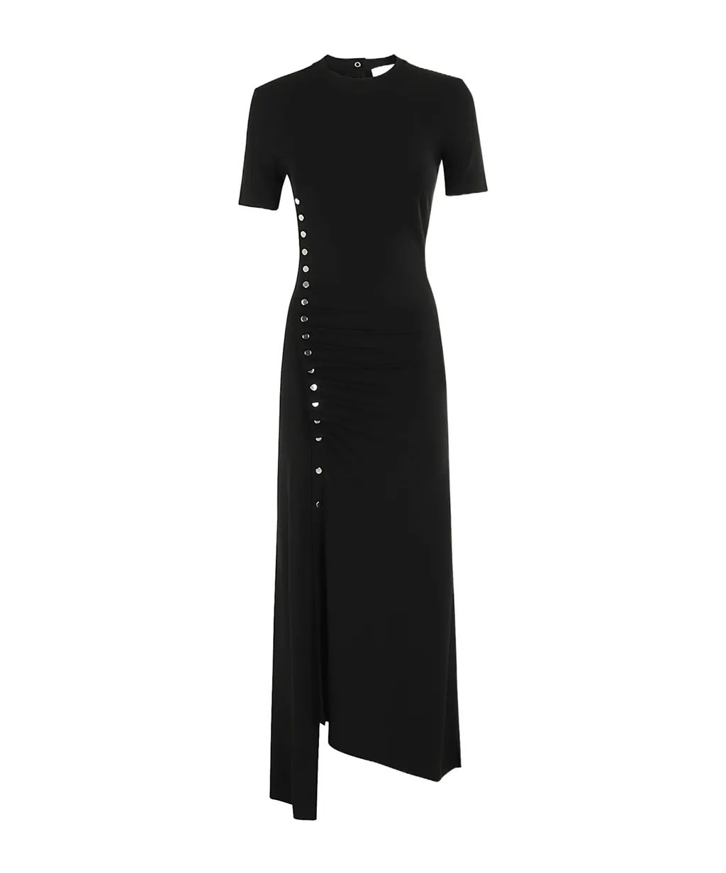Paco Rabanne Embellished Asymmetric Draped Midi Dress