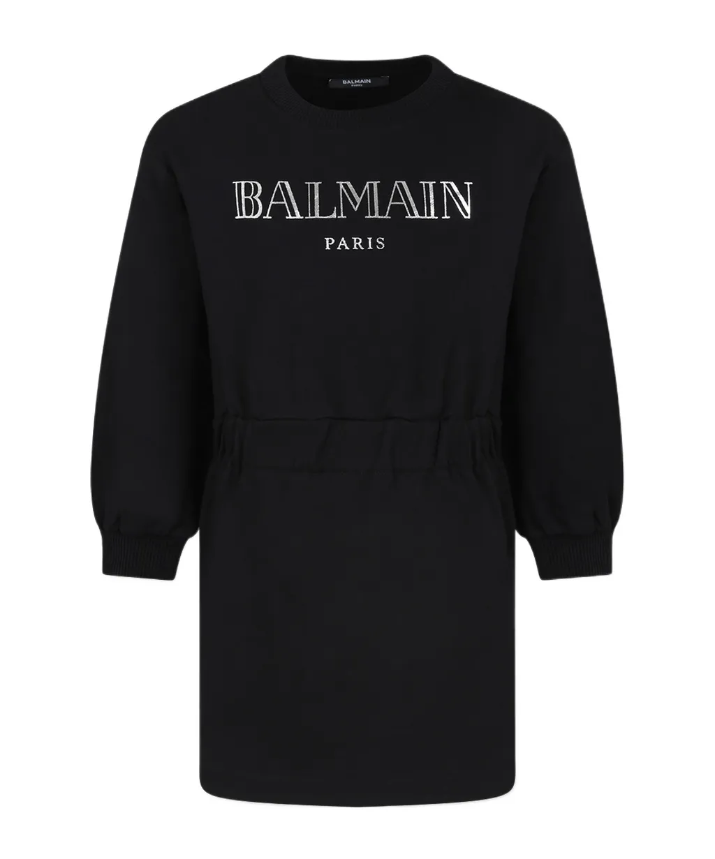 Balmain Kids Logo Printed Elasticated Waist Dress