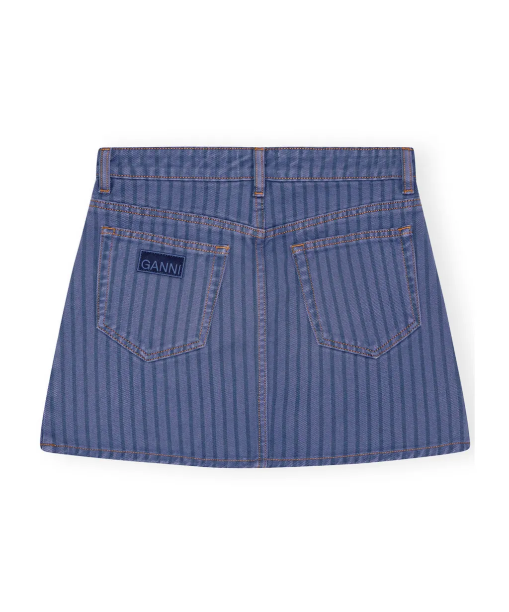 Ganni Stripe Overdyed Denim Mini Skirt