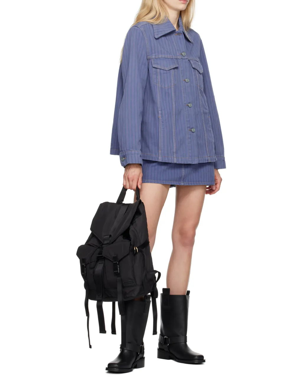 Ganni Stripe Overdyed Denim Mini Skirt
