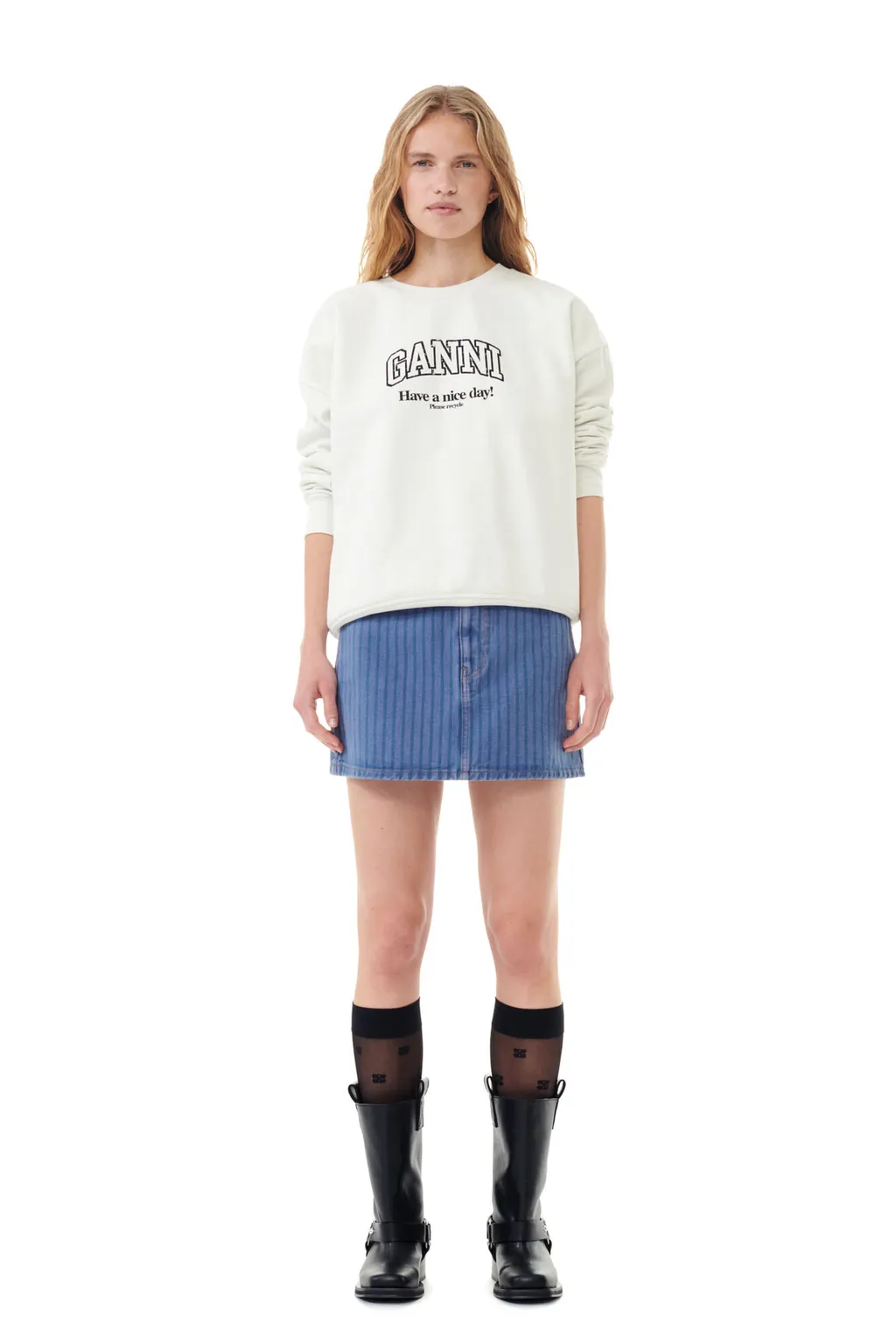 Ganni Stripe Overdyed Denim Mini Skirt