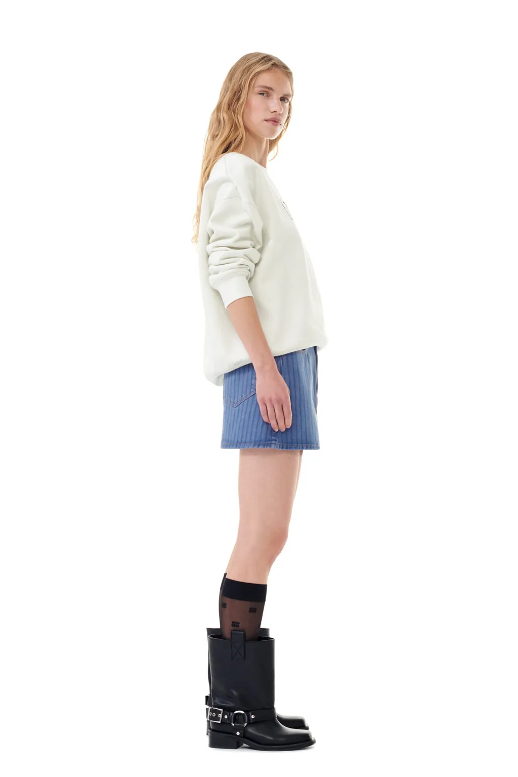 Ganni Stripe Overdyed Denim Mini Skirt