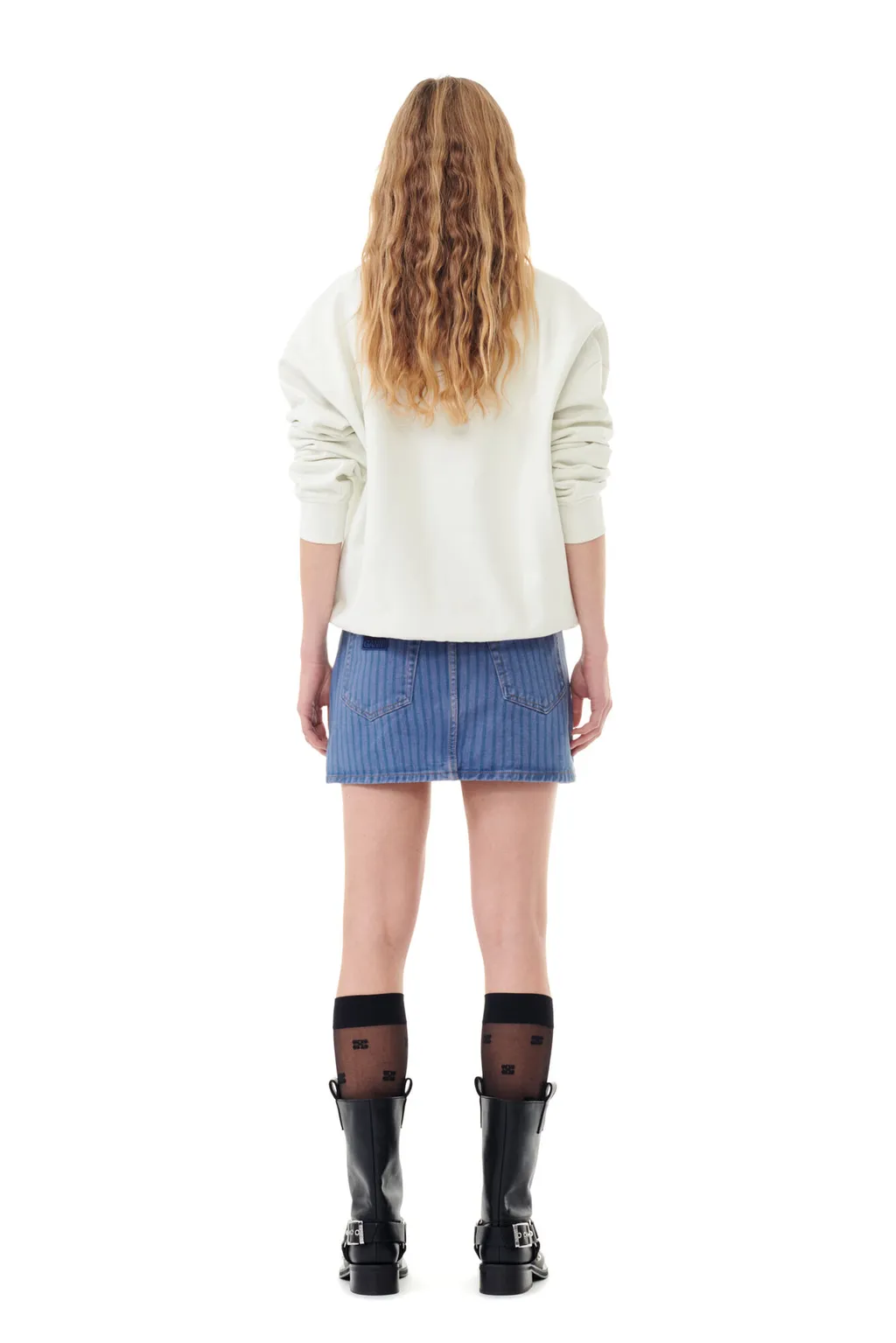 Ganni Stripe Overdyed Denim Mini Skirt