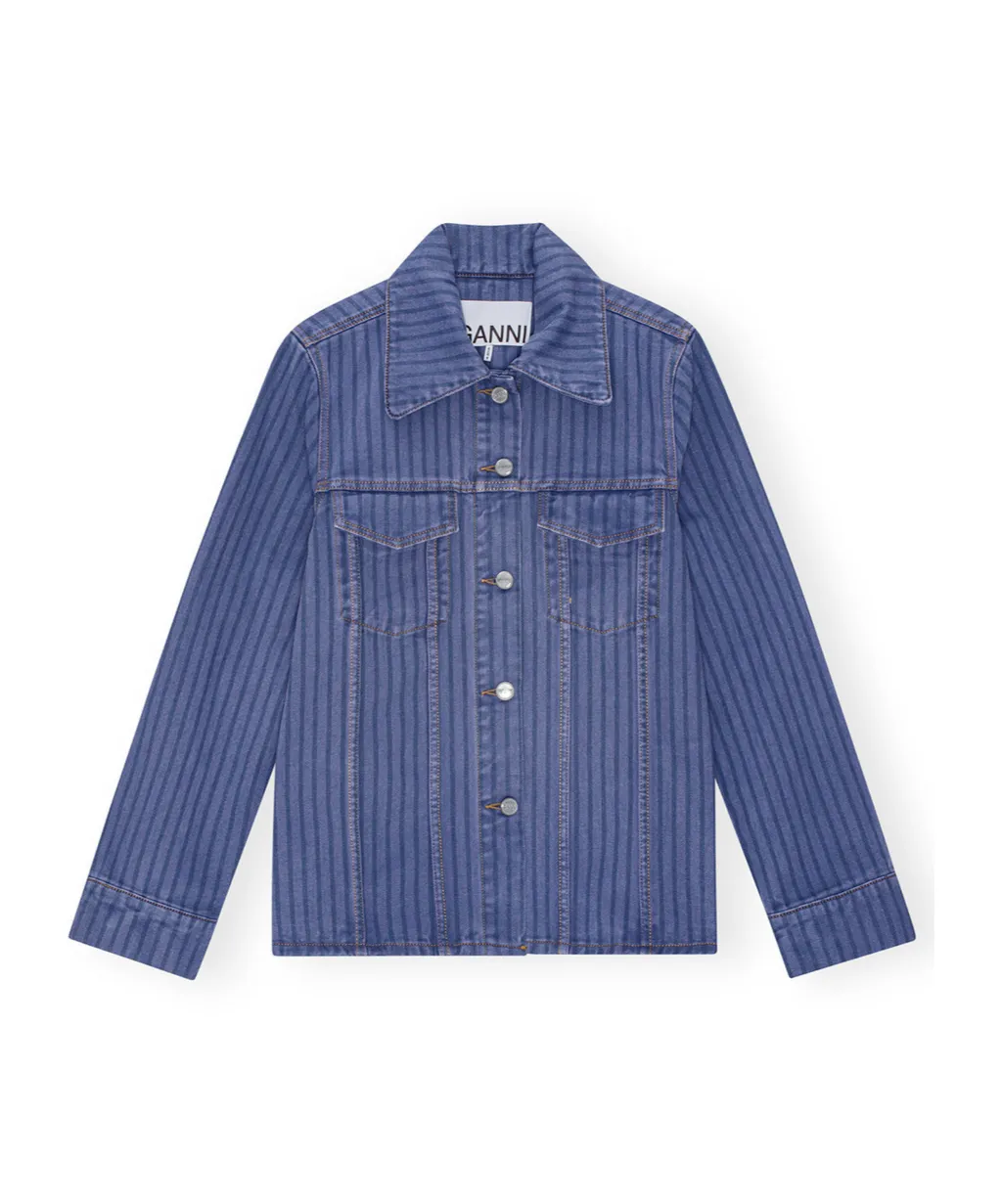 Ganni Stripe Overdyed Denim Jacket
