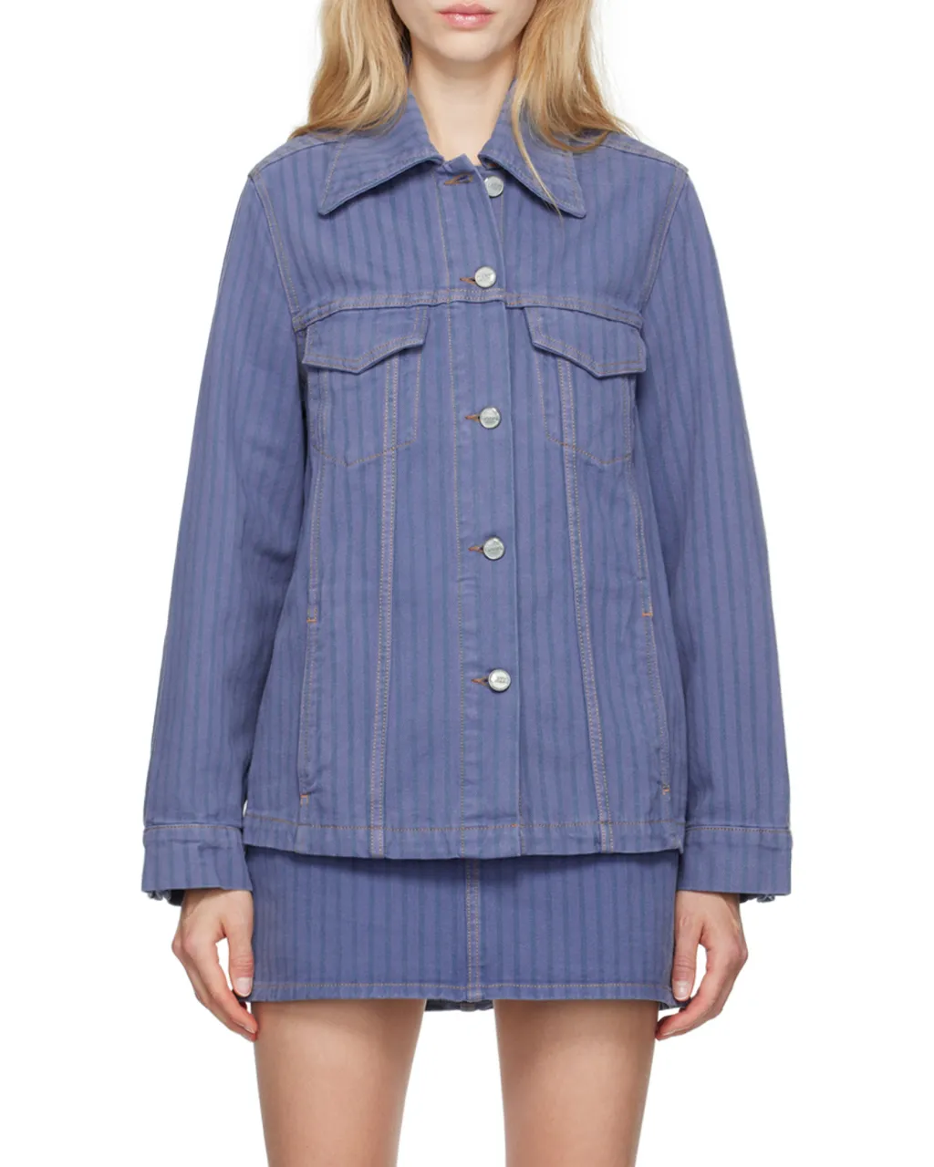 Ganni Stripe Overdyed Denim Jacket