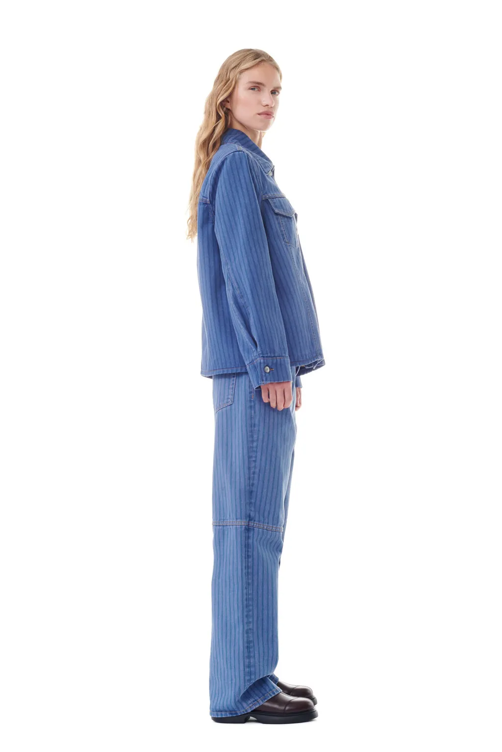 Ganni Stripe Overdyed Denim Jacket