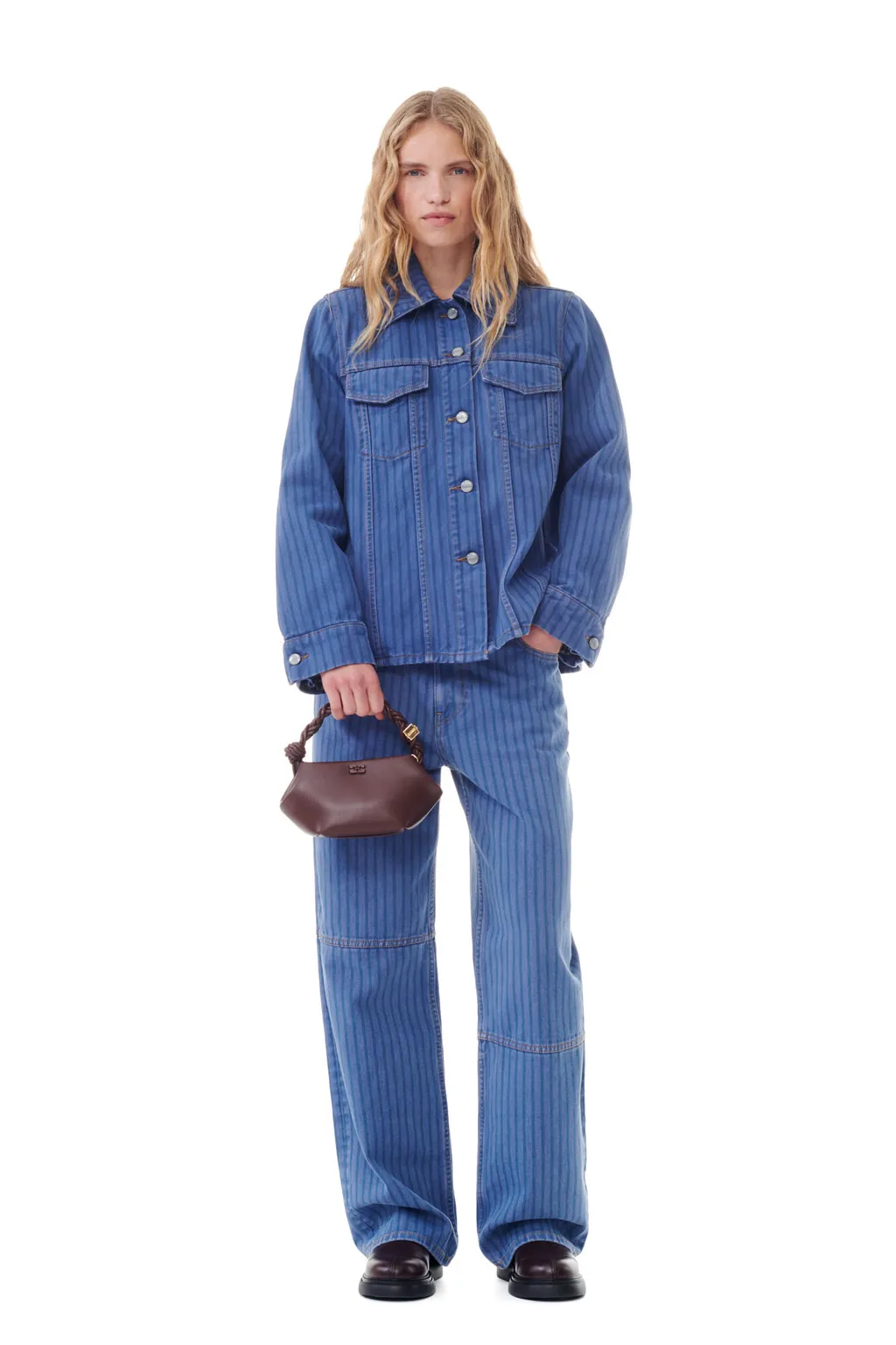 Ganni Stripe Overdyed Denim Jacket