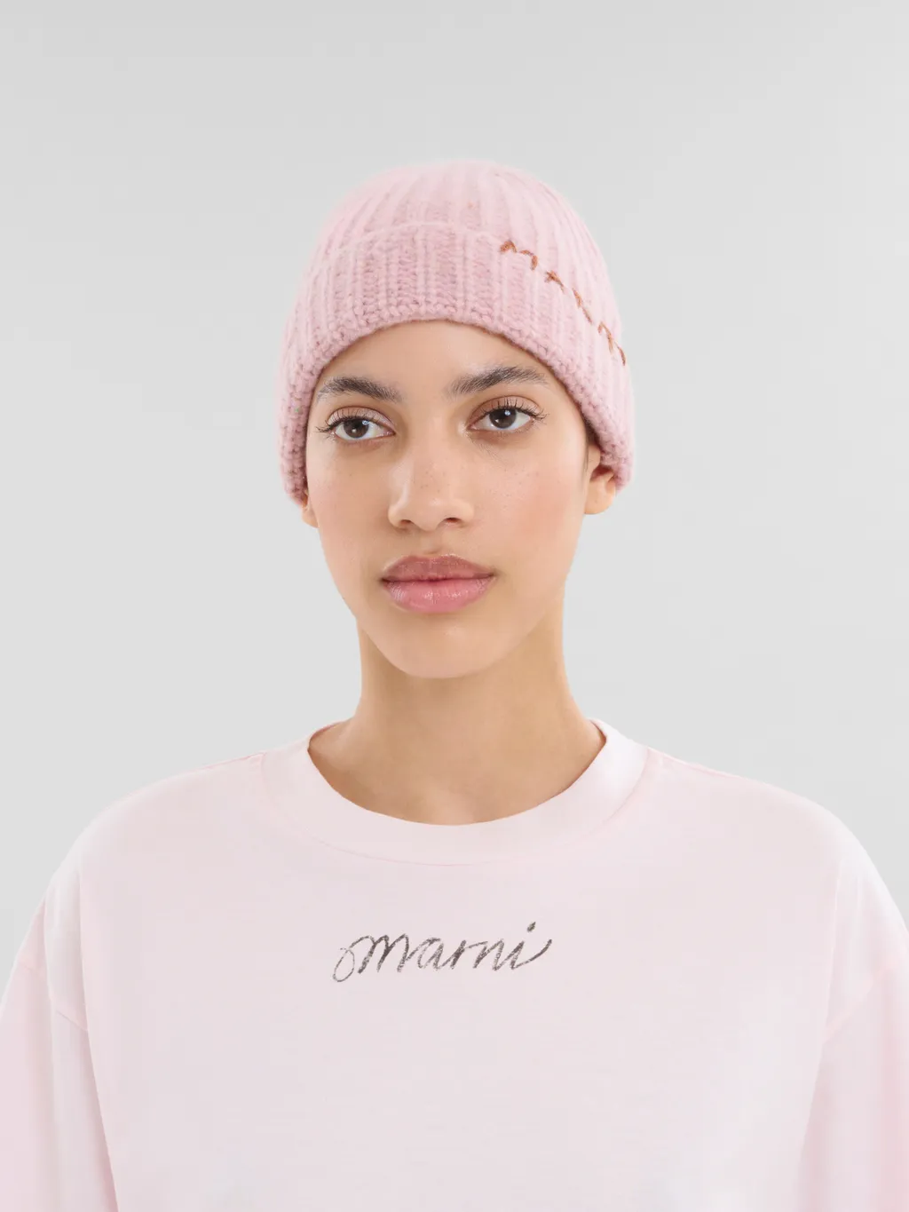 Marni Logo Embroidered Ribbed Beanie
