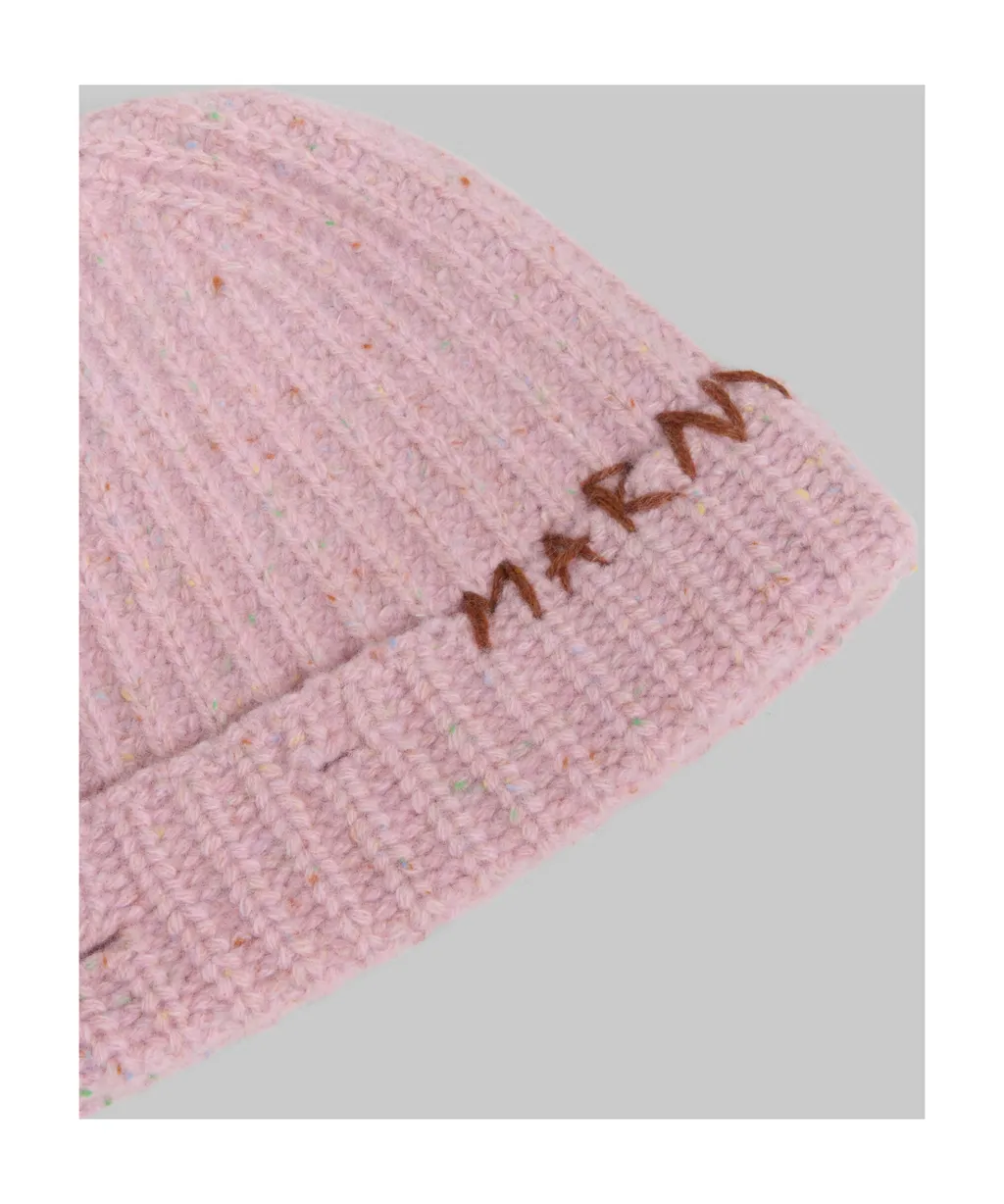 Marni Logo Embroidered Ribbed Beanie
