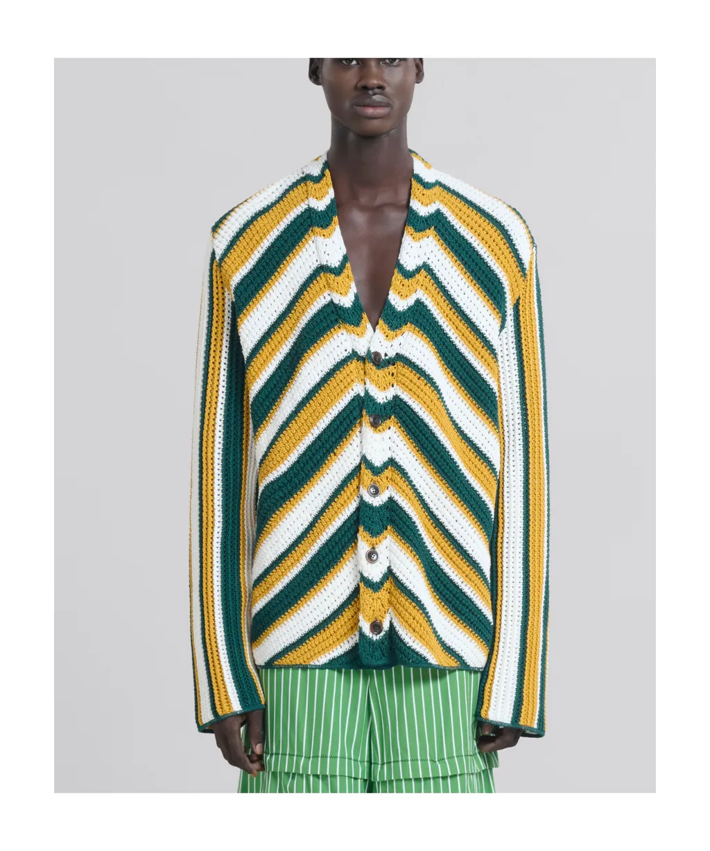 Marni Chevron Patterned Crochet Cardigan