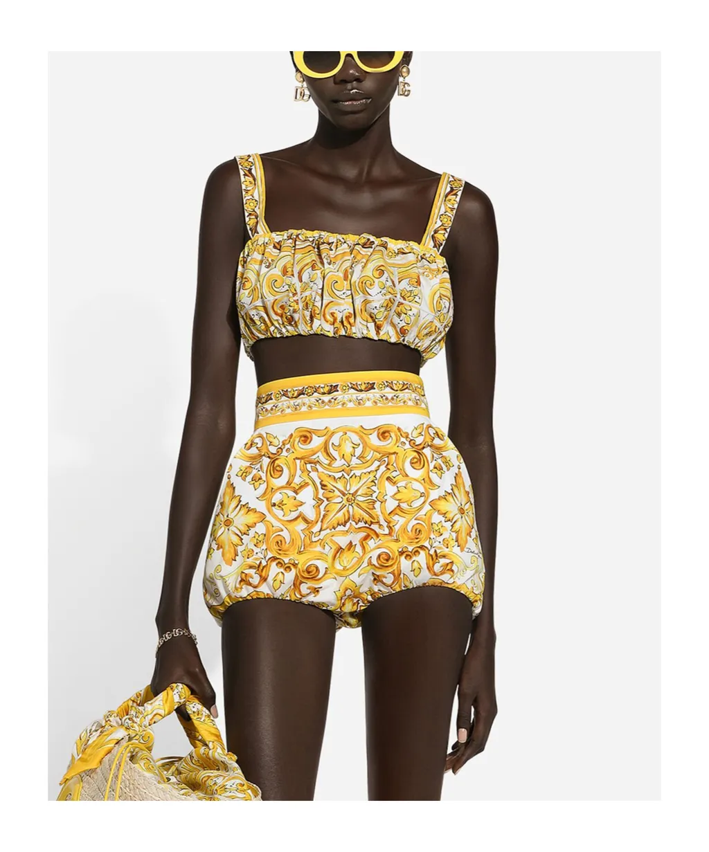 Dolce & Gabbana Majolica Printed Strappy Poplin Top