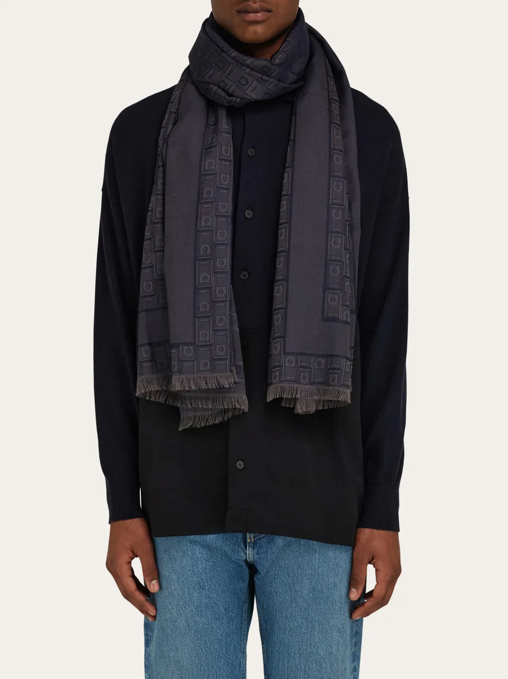 Gancini Monogram Jacquard Wool Scarf