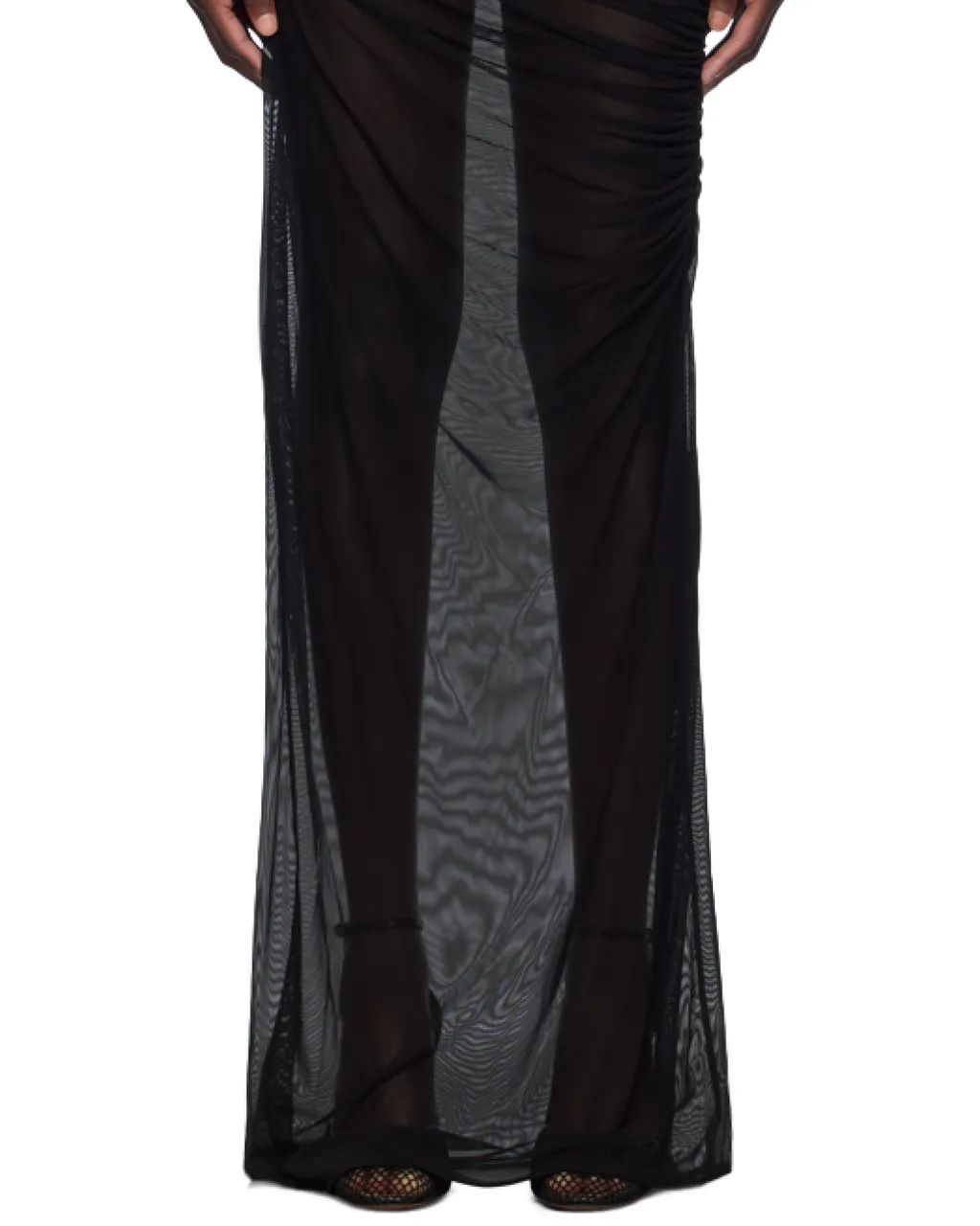 Flocked-Stripe Mesh Maxi Dress