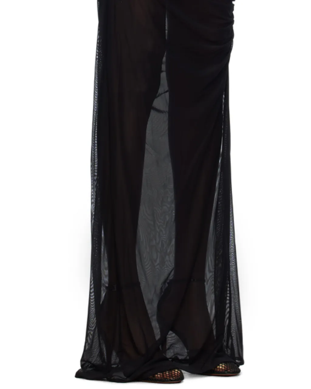 Flocked-Stripe Mesh Maxi Dress