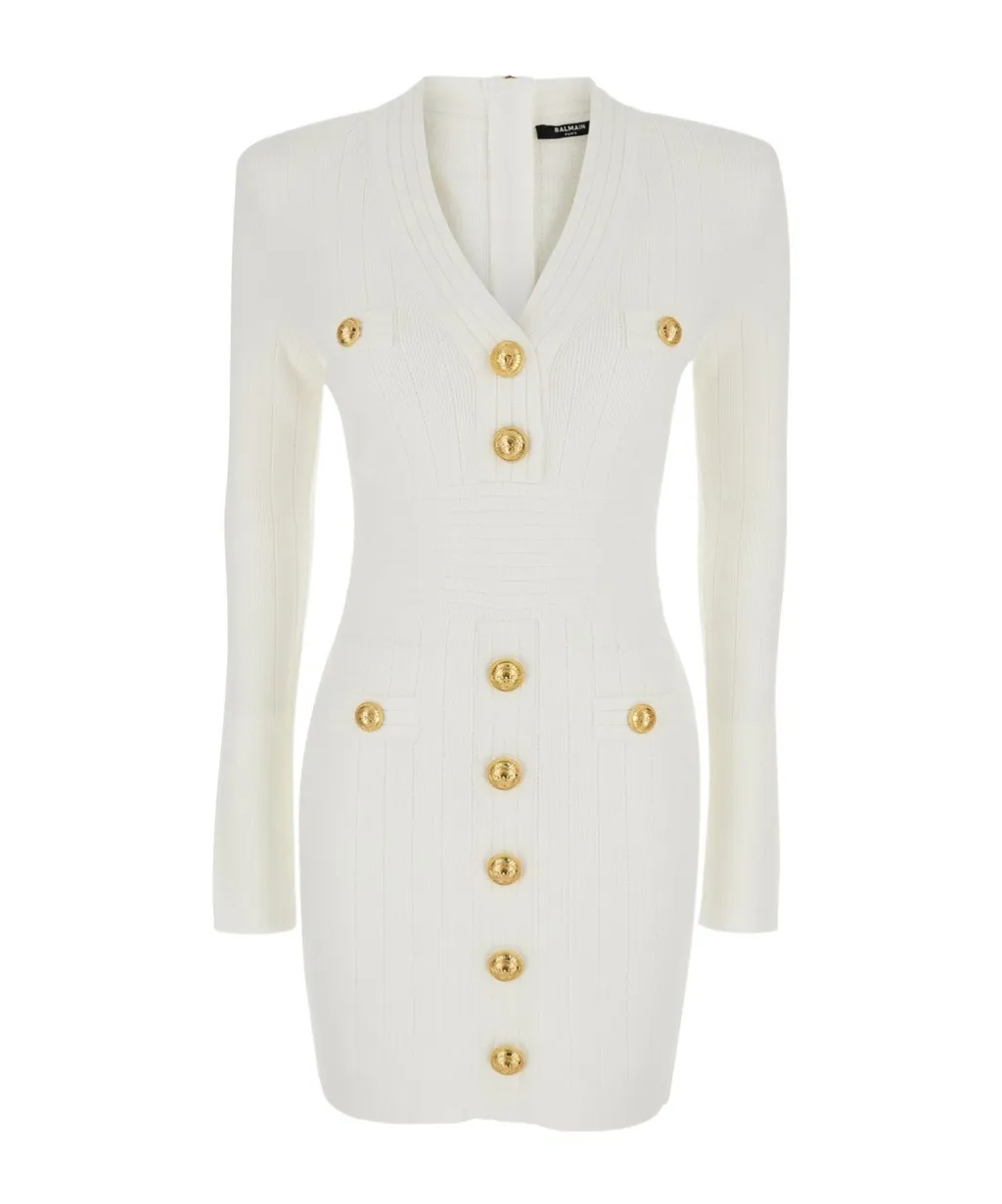 Short Knitted Dress With Gold Buttons