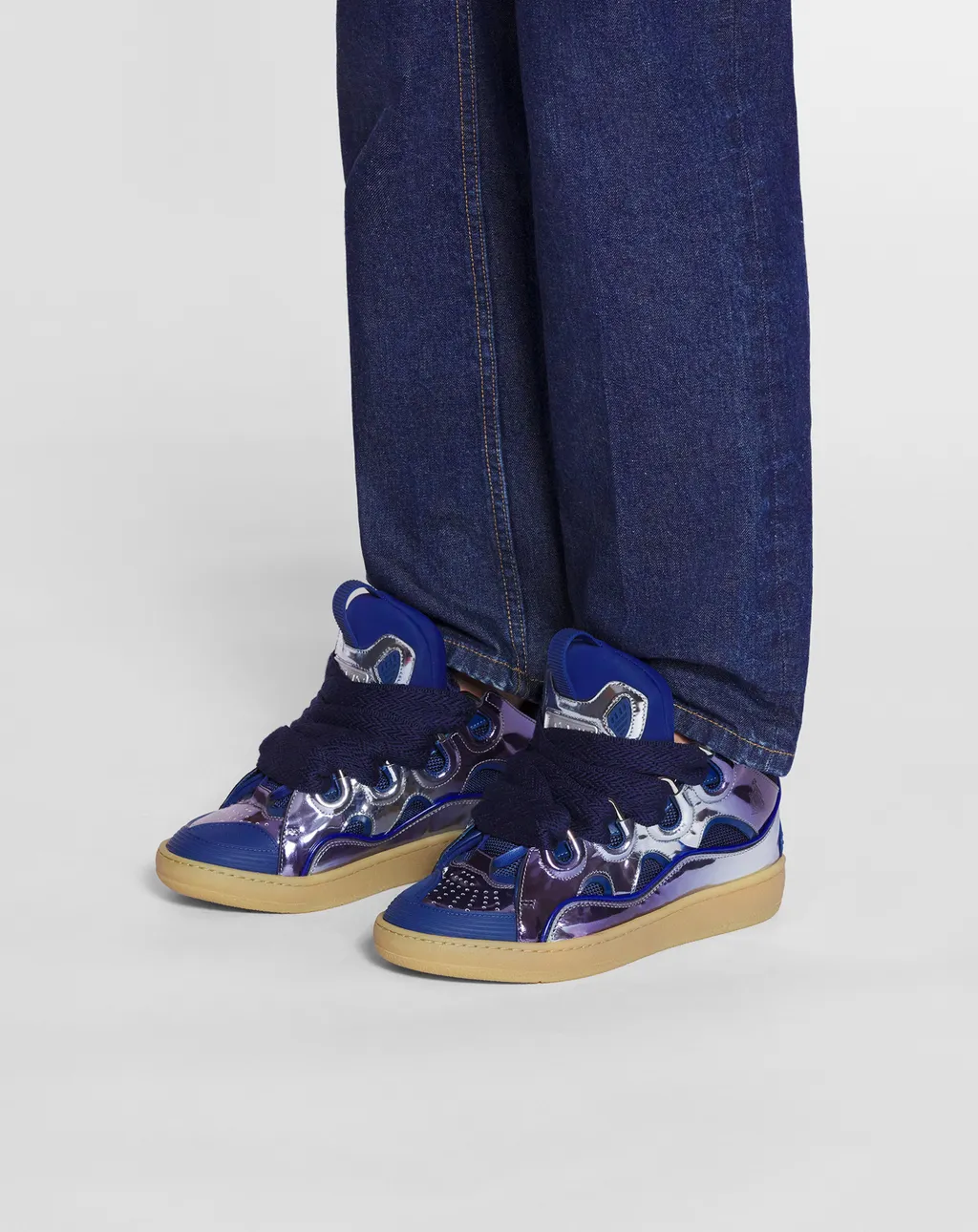 Metallic Leather Curb Sneakers