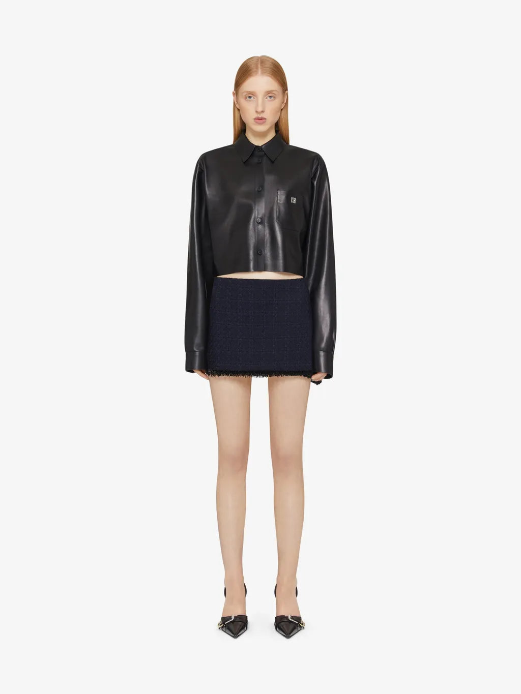 Cropped Shirt In Leather With 4G Detail