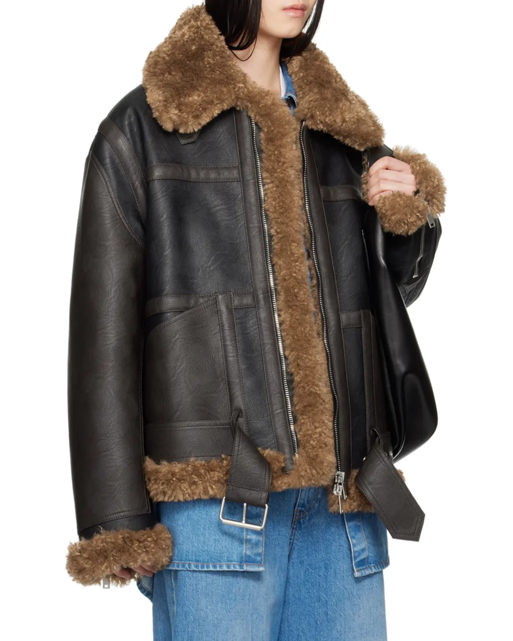 Stella Mccartney Plush Teddy Paneled Biker Jacket