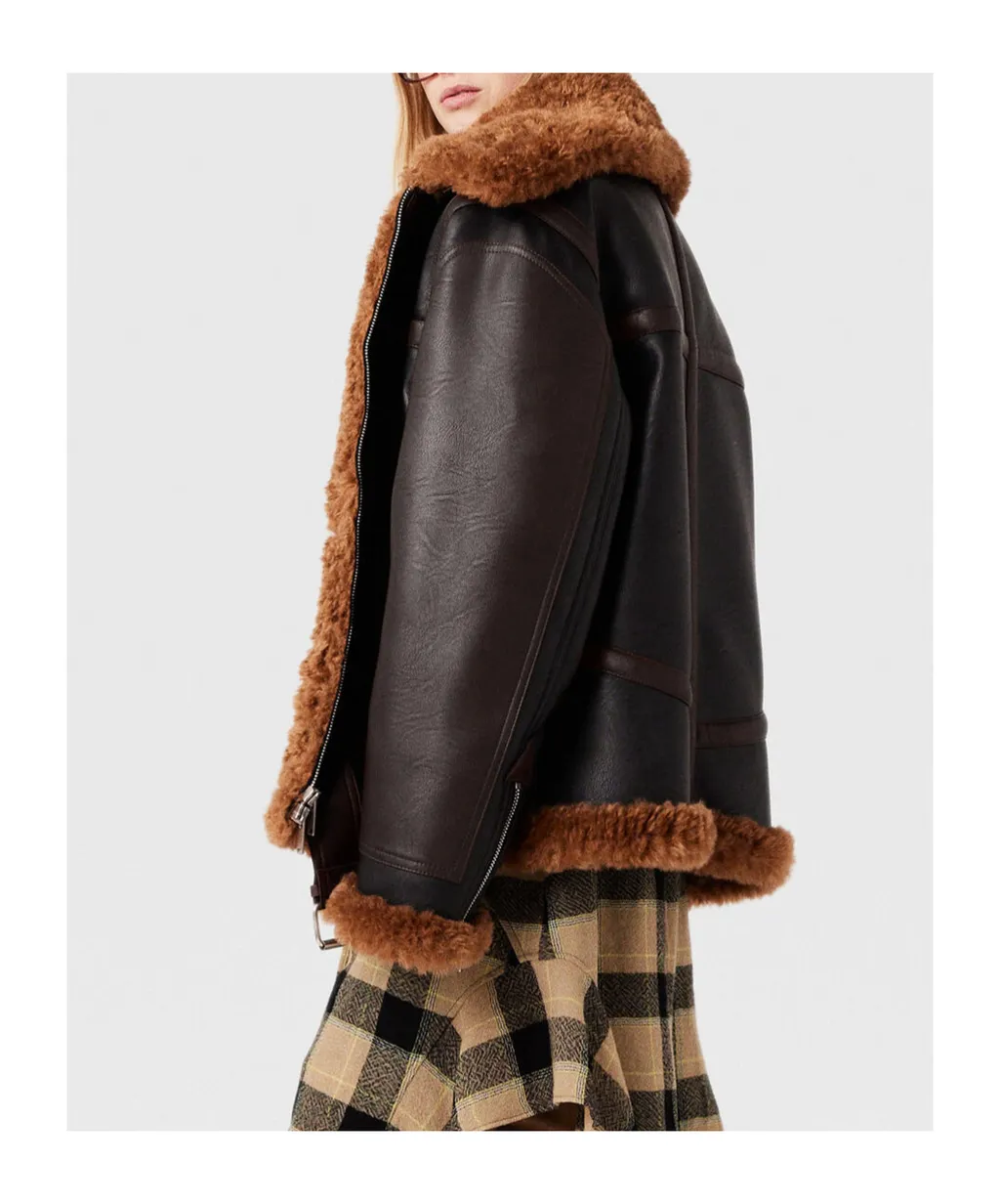 Stella Mccartney Plush Teddy Paneled Biker Jacket