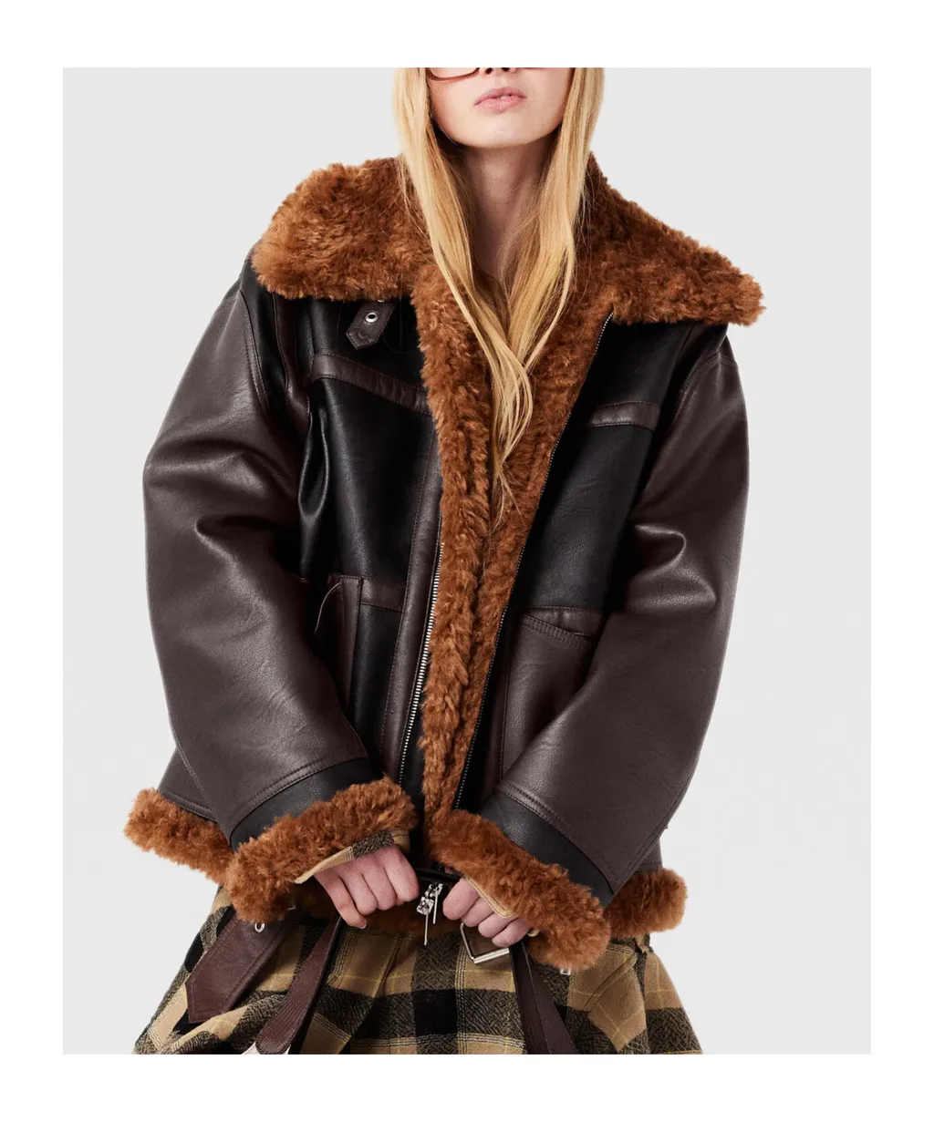 Stella Mccartney Plush Teddy Paneled Biker Jacket