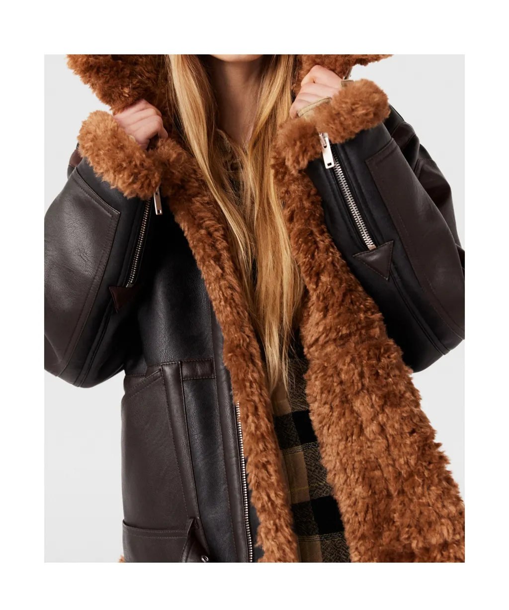 Stella Mccartney Plush Teddy Paneled Biker Jacket