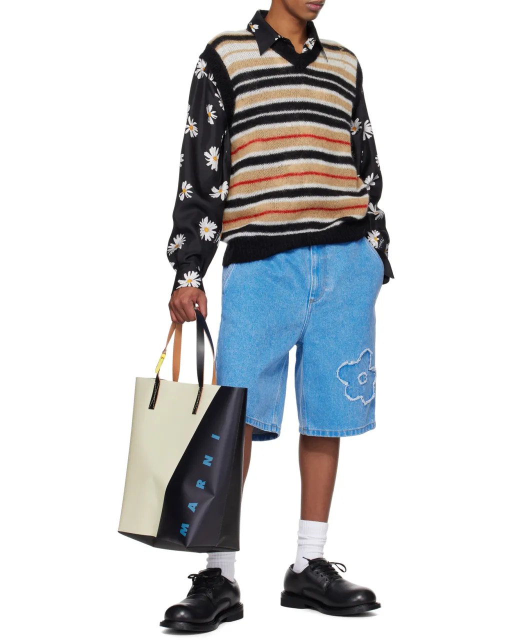 Marni Logo Printed Two-Toned Tote Bag